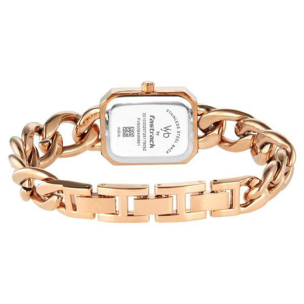 Vyb Charmer By Fastrack Quartz Analog Rose Gold Dial Rose Gold Metal Strap Watch For Girls- FV60084WM01W