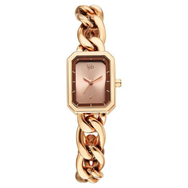 Vyb Charmer By Fastrack Quartz Analog Rose Gold Dial Rose Gold Metal Strap Watch For Girls- FV60084WM01W